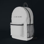 Minimalist Modern Custom Name, Text, Photo プリントバックパック<br><div class="desc">Personalized Trendy light gray backpack featuring modern custom text. Add your own photo, illustration or any graphic design element, or leave this elegant and minimal aesthetic. Any font, any color, no minimum.</div>