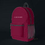 Minimalist Modern Custom Name, Text, Photo プリントバックパック<br><div class="desc">Personalized Trendy burgundy cherry wine red backpack featuring modern custom text. Add your own photo, illustration or any graphic design element, or leave this elegant and minimal aesthetic. Any font, any color, no minimum.</div>