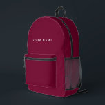 Minimalist Modern Custom Name, Text, Photo プリントバックパック<br><div class="desc">Personalized Trendy burgundy cherry wine red backpack featuring modern custom text. Add your own photo, illustration or any graphic design element, or leave this elegant and minimal aesthetic. Any font, any color, no minimum.</div>