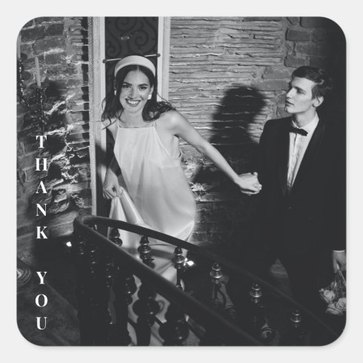 Minimalist Modern Custom Photo Wedding Thank You スクエアシール (正面)