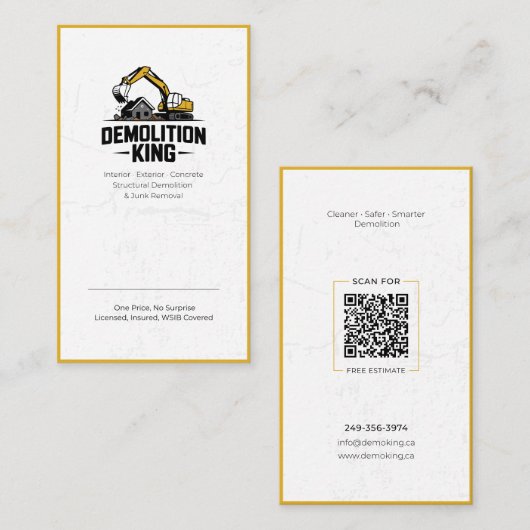 Minimalist Modern Demolition King Business Card 名刺 (正面/裏面)