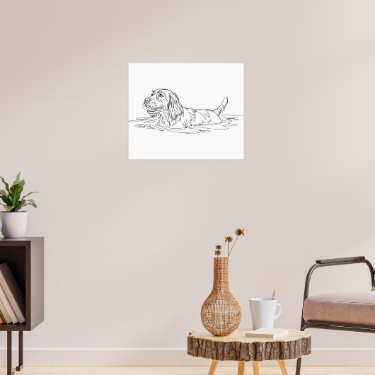 Minimalist Modern Dog Line Art Drawing ポスター (リビング3)