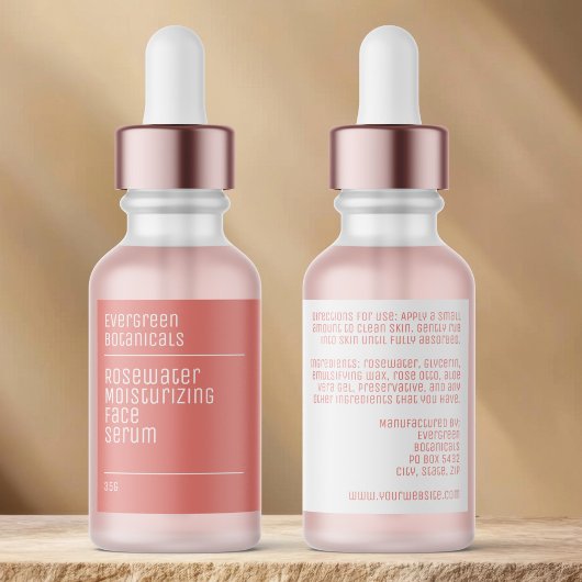 minimalist modern dusty rose dropper bottle label ラベル