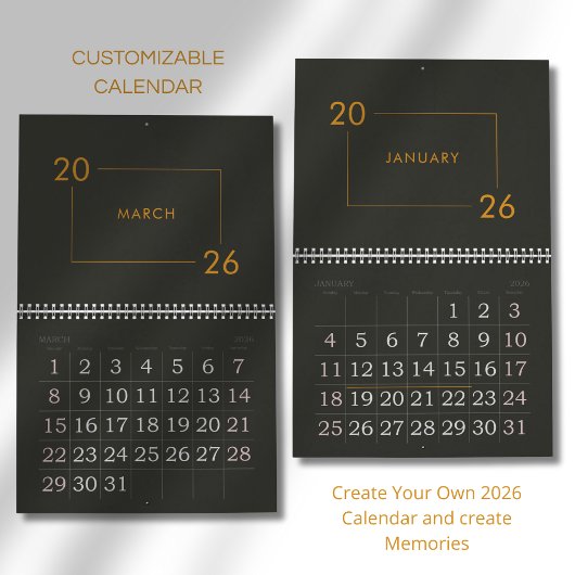 Minimalist Modern Elegant 2026 Calendar カレンダー