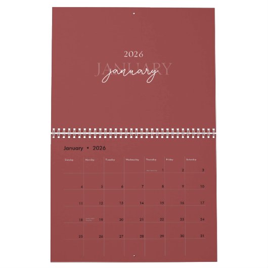 Minimalist Modern Elegant 2026 Calendar カレンダー (1月 2026)