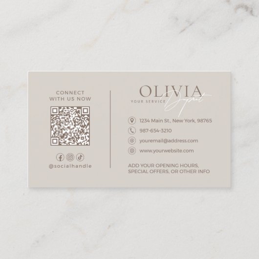 Minimalist Modern Elegant Beige Neutral 名刺 (裏面)