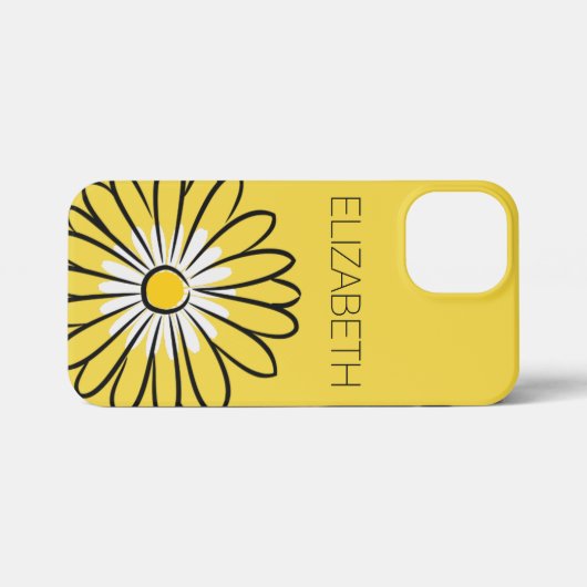 Minimalist Modern Elegant Daisy flower and text iPhoneケース (裏面横)