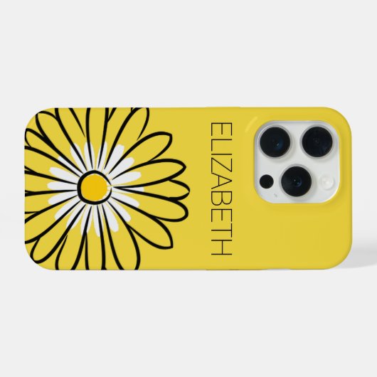 Minimalist Modern Elegant Daisy flower and text iPhoneケース (裏面横)