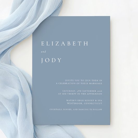 Minimalist Modern Elegant Dusty Blue Wedding  招待状