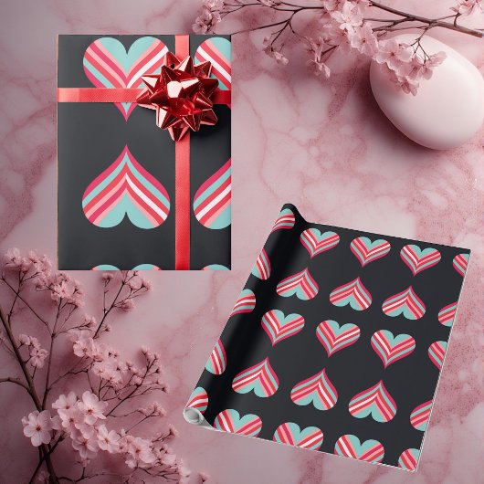 Minimalist Modern Elegant Hearts Romantic Stripes ラッピングペーパー