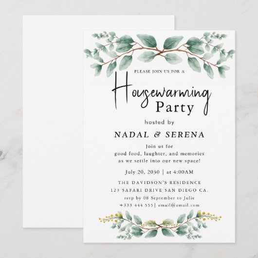 Minimalist Modern Elegant Housewarming Party 招待状 (正面/裏面)