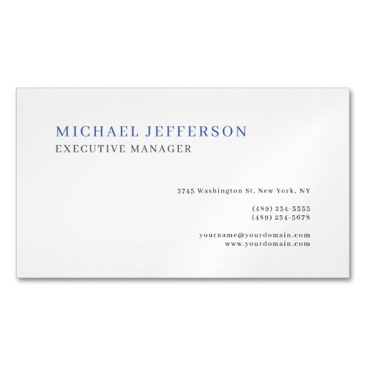 Minimalist Modern Elegant Simple Blue White マグネット名刺 (正面)