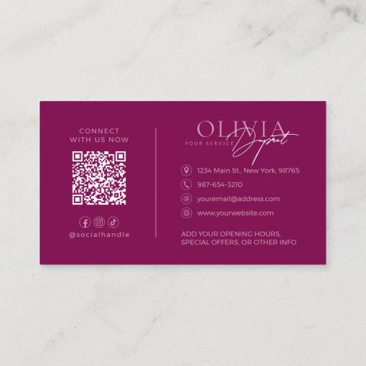 Minimalist Modern Elegant Vibrant Berry Red 名刺 (裏面)