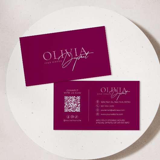 Minimalist Modern Elegant Vibrant Berry Red 名刺
