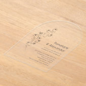 Minimalist Modern Floral Sketch Elegant Wedding アクリル招待状 (レイダウン)