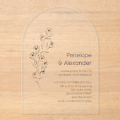 Minimalist Modern Floral Sketch Elegant Wedding アクリル招待状 (正面)
