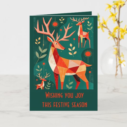 Minimalist Modern Geometric Kitschy Woodland Deer  カード (黄色い花)