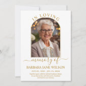 Minimalist Modern Gold Arch Photo Funeral Memorial サンキューカード (正面)