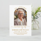 Minimalist Modern Gold Arch Photo Funeral Memorial サンキューカード (スタンド正面)