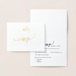 Minimalist Modern Golden Leaf RSVP Foil Card 箔カード