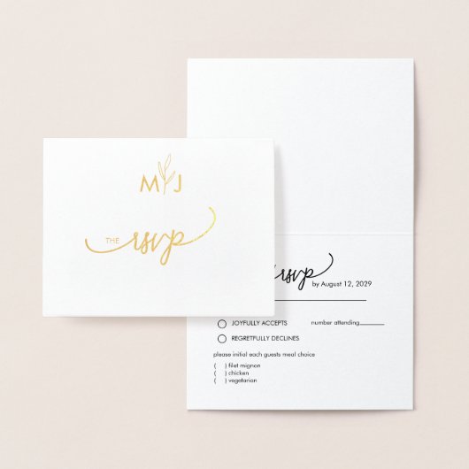 Minimalist Modern Golden Leaf RSVP Foil Card 箔カード (ディスプレー)