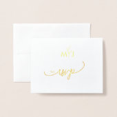 Minimalist Modern Golden Leaf RSVP Foil Card 箔カード (封筒付き正面)