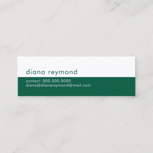 Minimalist Modern Hunter-Green and White スキニー名刺 (正面)