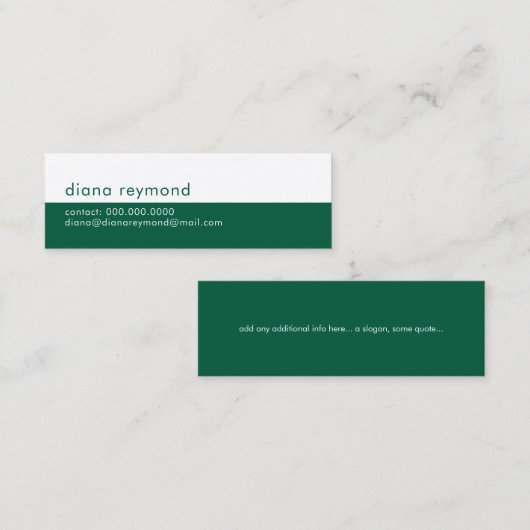 Minimalist Modern Hunter-Green and White スキニー名刺 (正面/裏面)