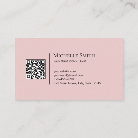 Minimalist Modern Initials QRCode Black on Pink 名刺 (裏面)