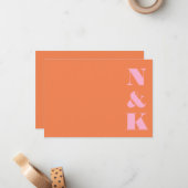 Minimalist Modern Monogram Pink and Orange Wedding ノートカード (正面/裏面インサイチュ)
