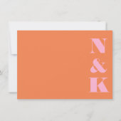 Minimalist Modern Monogram Pink and Orange Wedding ノートカード (正面)