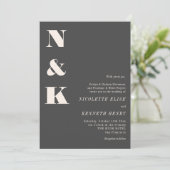 Minimalist Modern Monogram Soft Black Bold Wedding 招待状 (スタンド正面)