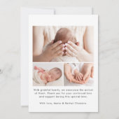 Minimalist Modern Newborn Baby Photo Collage Birth 案内状 (裏面)