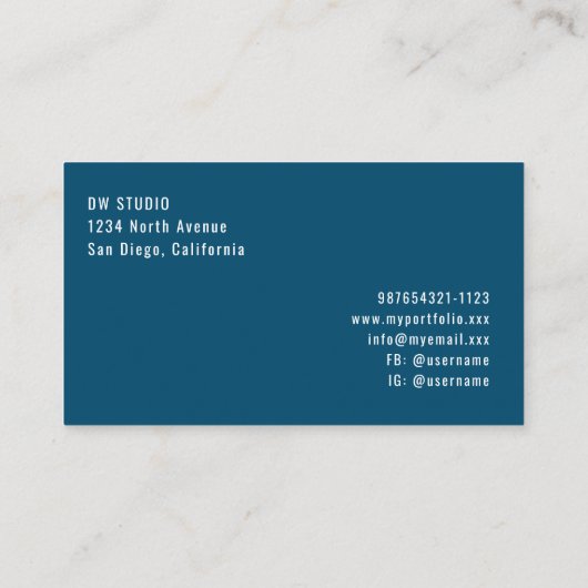 Minimalist Modern Ocean Blue Business Card 名刺 (裏面)