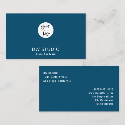 Minimalist Modern Ocean Blue Business Card 名刺 (正面/裏面)