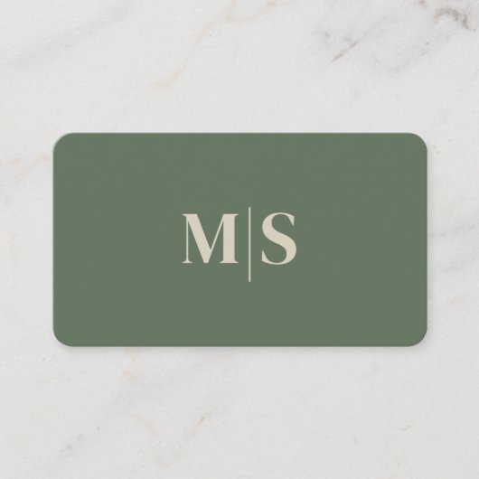 Minimalist Modern Olive Green Initials QR Code 名刺 (正面)
