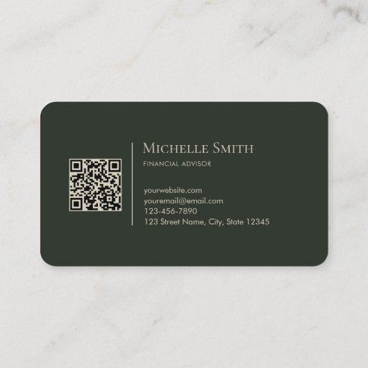 Minimalist Modern Olive Green Initials QR Code 名刺 (裏面)