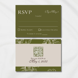 Minimalist Modern Olive Green QR Wedding RSVP