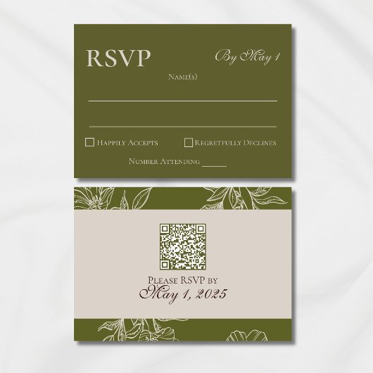 Minimalist Modern Olive Green QR Wedding RSVP