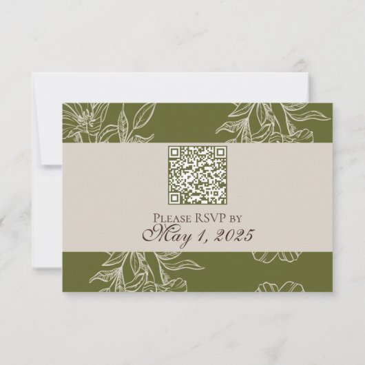 Minimalist Modern Olive Green QR Wedding RSVP (裏面)