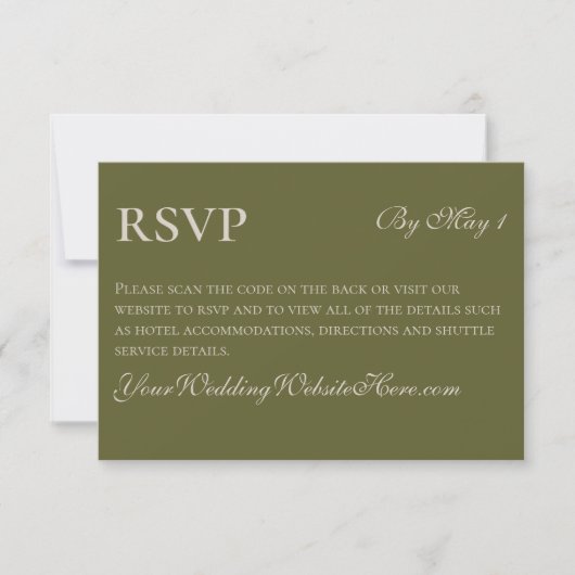 Minimalist Modern Olive Green Wedding QR 出欠カード (正面)