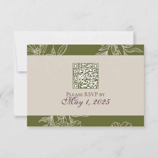 Minimalist Modern Olive Green Wedding QR 出欠カード (裏面)