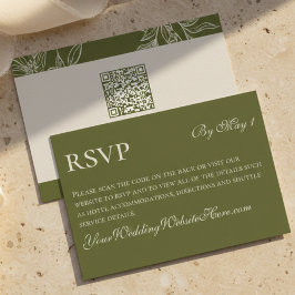 Minimalist Modern Olive Green Wedding QR 出欠カード