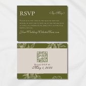 Minimalist Modern Olive Green Wedding QR 出欠カード