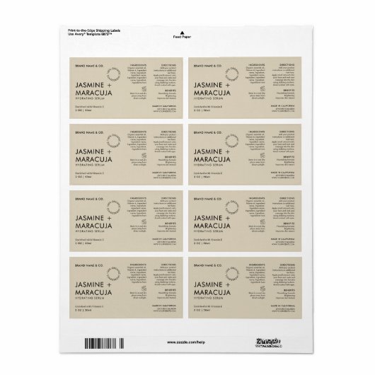 Minimalist Modern Organic Cosmetic Dropper Bottle ラベル (フルシート)