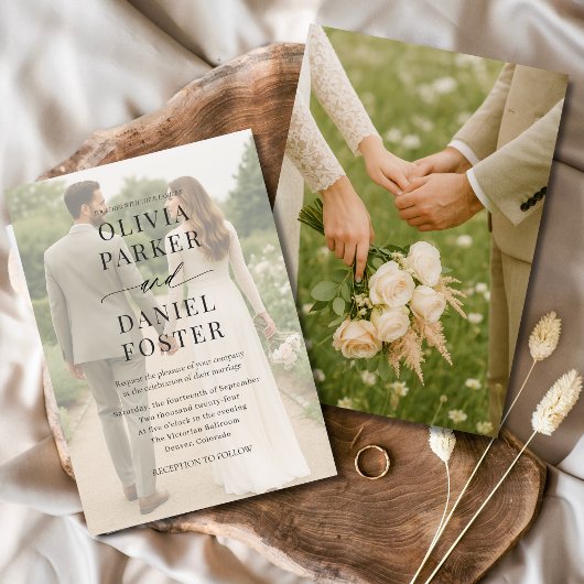 Minimalist Modern Photo Overlay Wedding 招待状