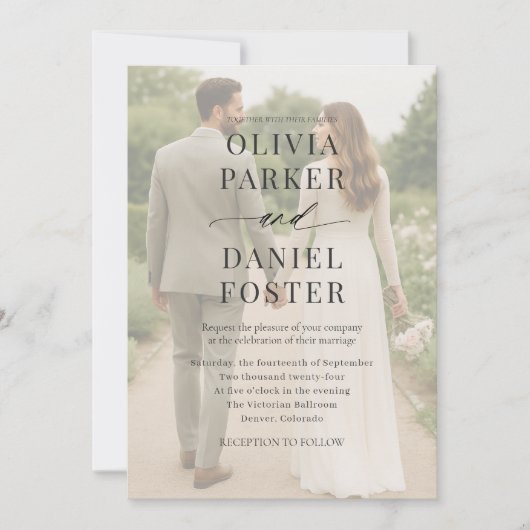 Minimalist Modern Photo Overlay Wedding 招待状 (正面)