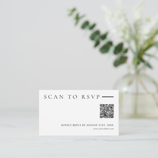 Minimalist Modern QR Code Wedding Website RSVP エンクロージャーカード (スタンド正面)