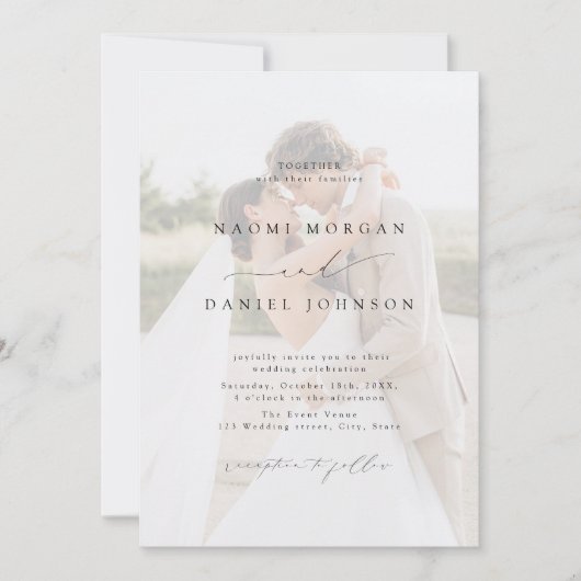 Minimalist Modern Script Elegant Photo Wedding 招待状 (正面)