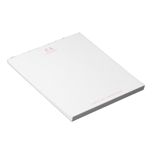 Minimalist Modern Simple Pink Monogram Personal  ノートパッド (アングル)